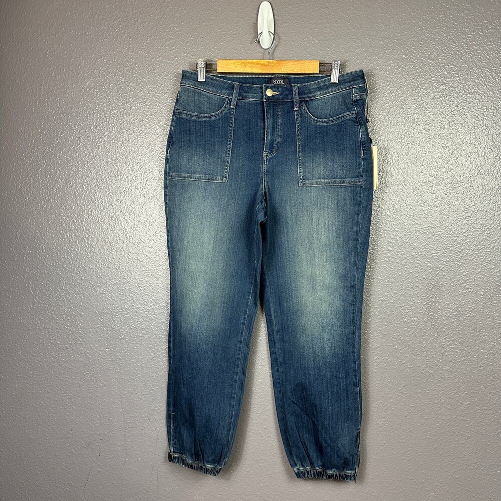 NYDJ High Rise Denim Joggers 10 Zipper Cuffs Medium Wash Stretch Casual NEW